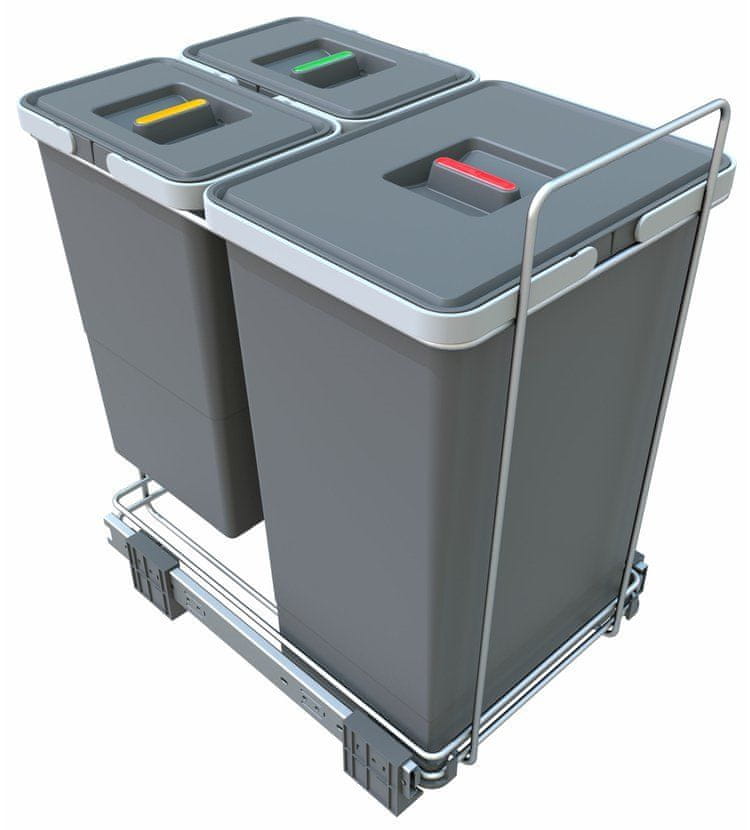 Elletipi Vstavaný odpadkový kôš ECOFIL - výsuvný, s rámom, 24+8+8 L, PF01 44B2